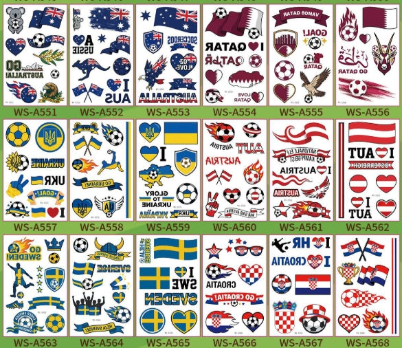 World Cup Soccer Fan Face & Body Tattoo Stickers