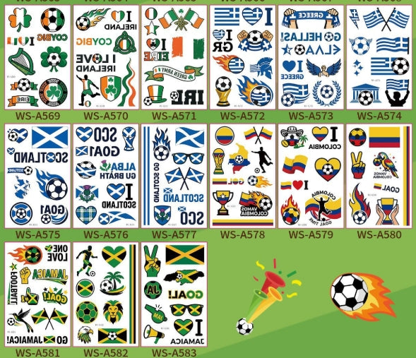 World Cup Soccer Fan Face & Body Tattoo Stickers