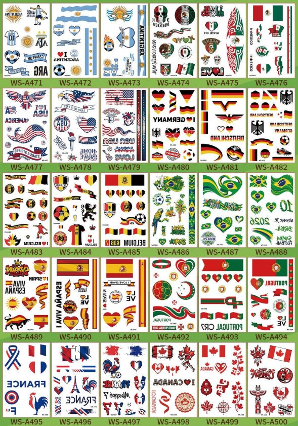 World Cup Soccer Fan Face & Body Tattoo Stickers