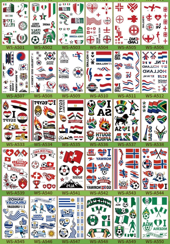 World Cup Soccer Fan Face & Body Tattoo Stickers