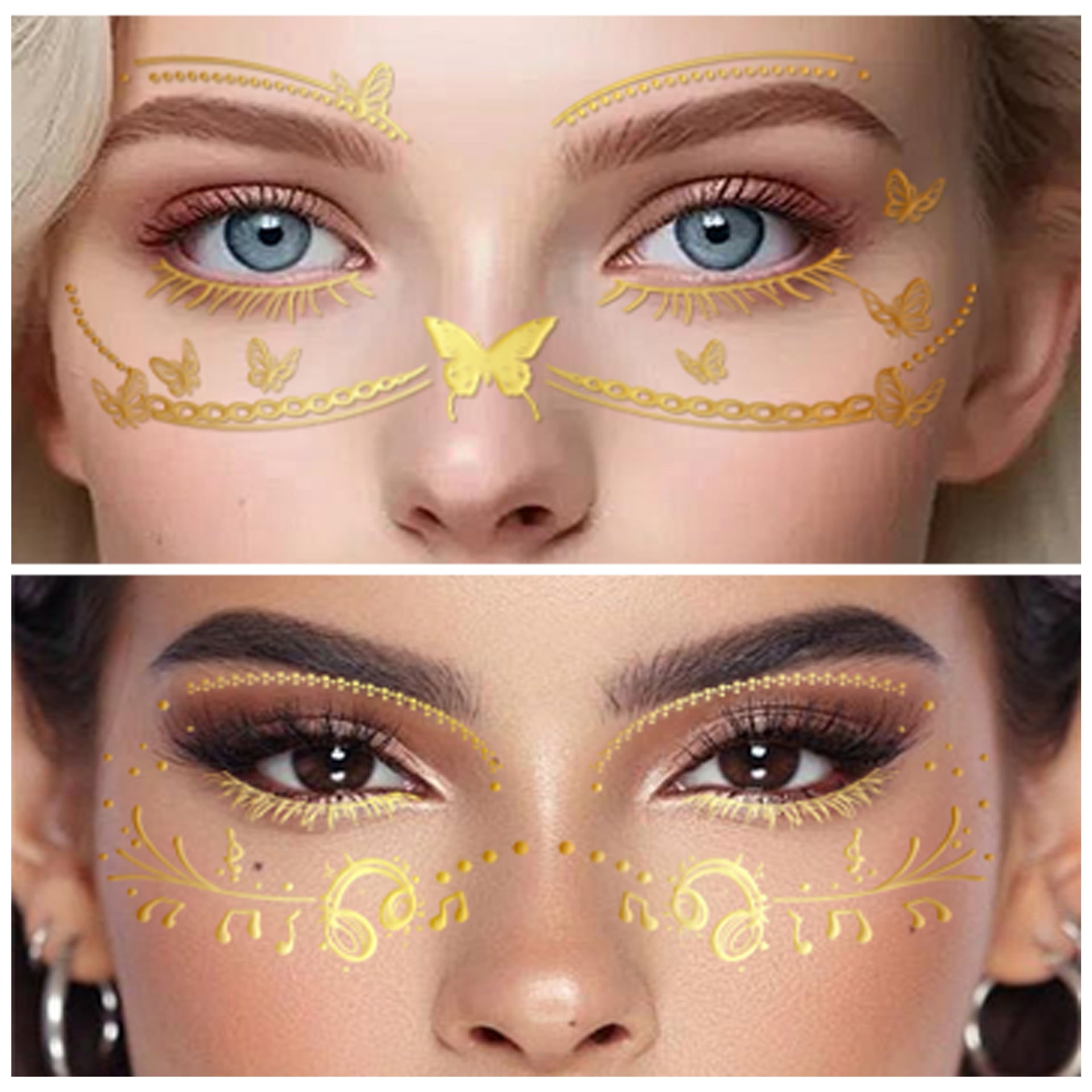 Gold Butterfly Eye Chain Makeup Stickers