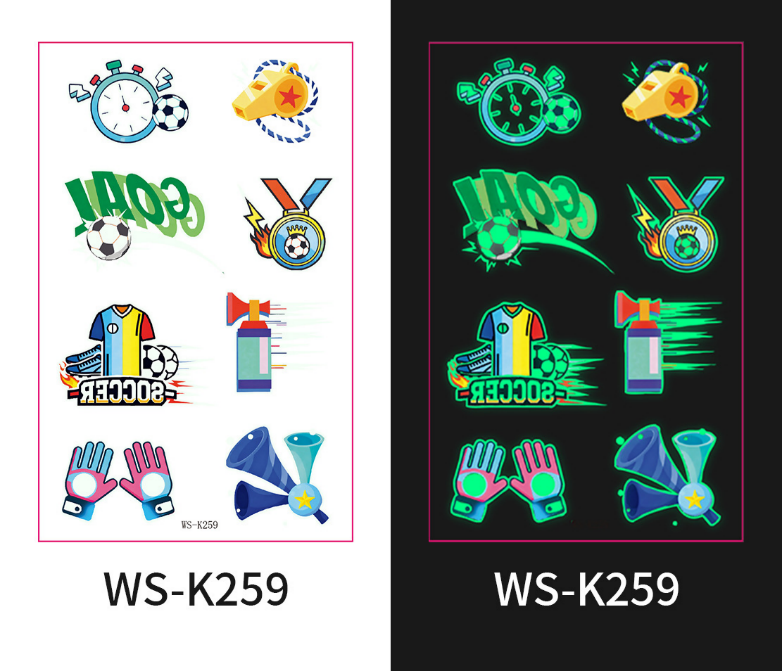Glow-in-the-Dark Football Fan Temporary Tattoo Stickers